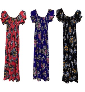 WOMEN'S LONG DRESSES #28 FLORAL W/SHORT SLEEVE