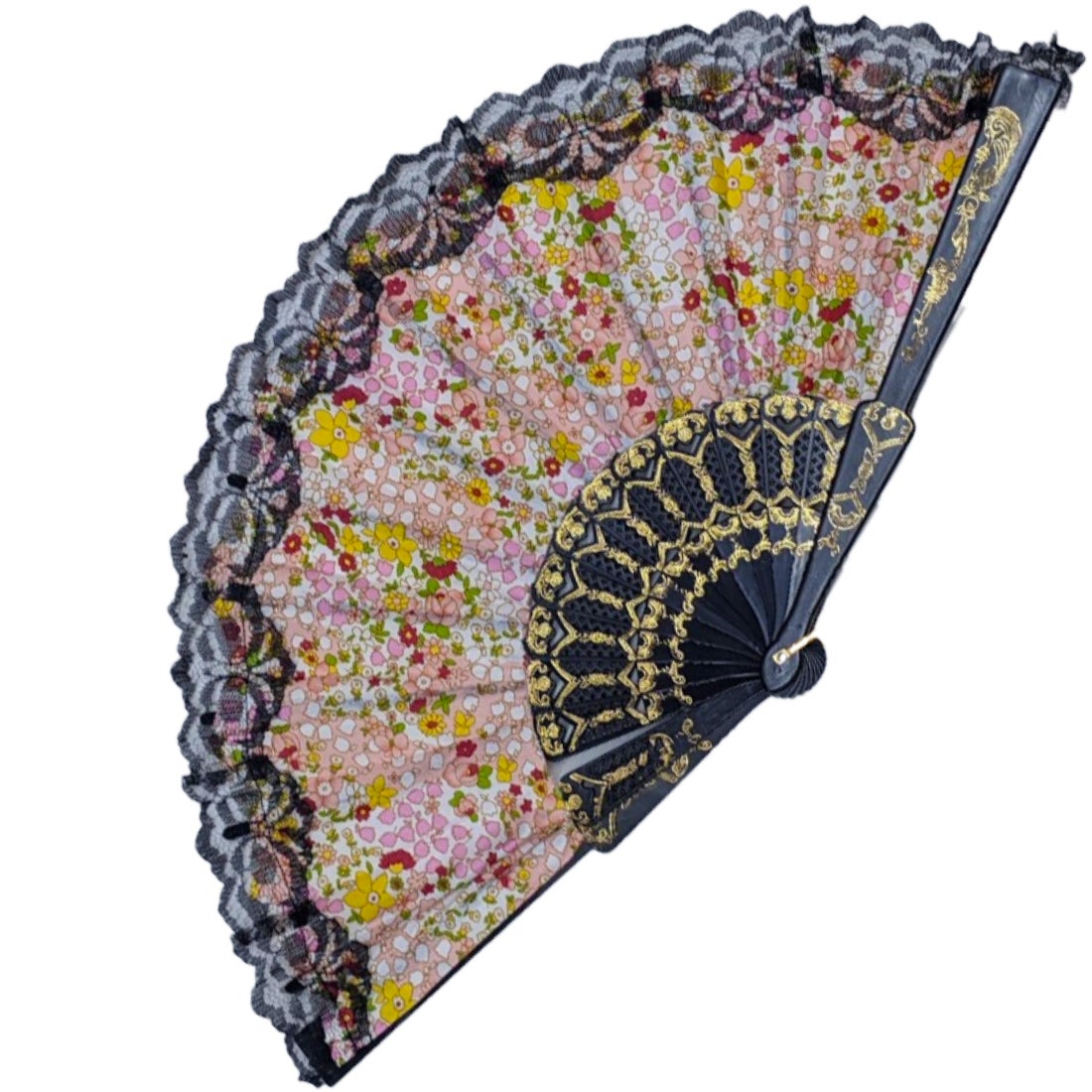 Spanish Floral Folding Hand Fan Flowers Pattern Lace Handheld Fans Size 10 Pack 