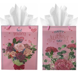 MOM DAY #82745 GIFT BAGS W/ROSES & GLITTERS