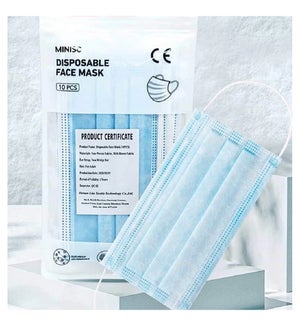 DISPOSABLE FACE MASK 3 LAYERS 10PK/BLUE
