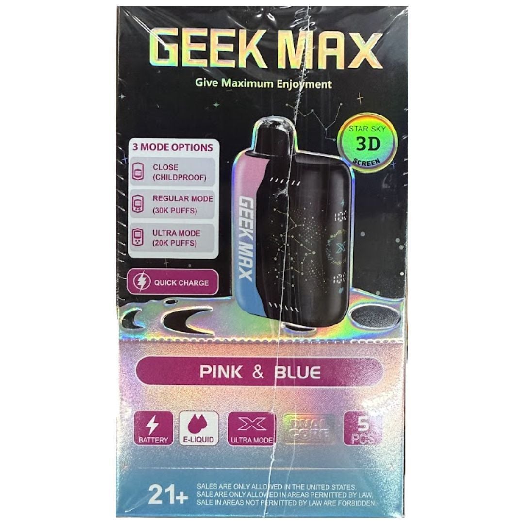 geek max 30k disposable vape GEEK MAX PINK & BLUE VAPE DISPOSABLE - disposables vape