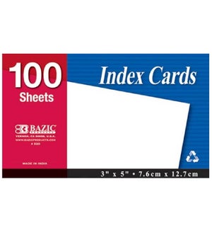 BAZIC #520 INDEX CARDS, WHITE UNRULED