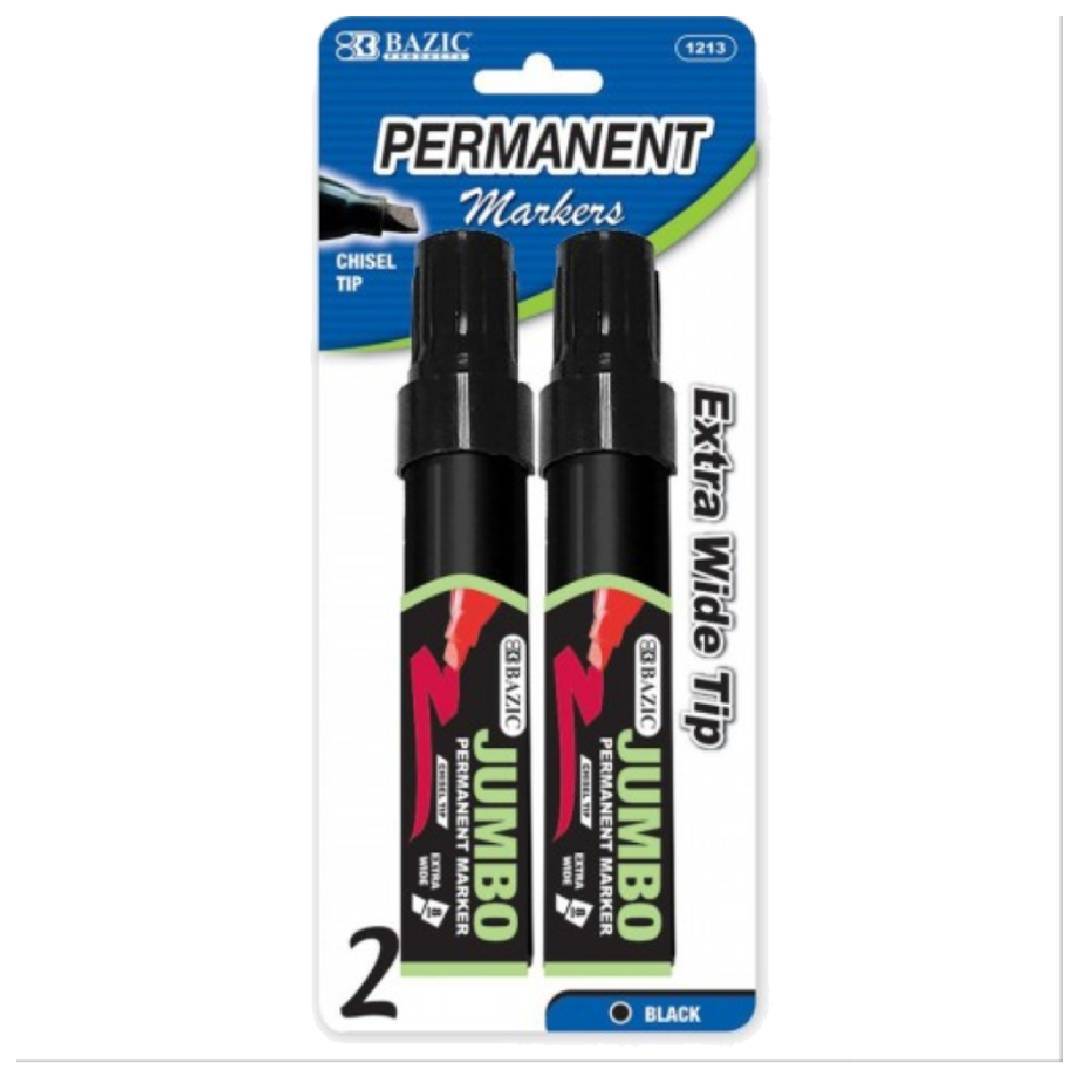 BAZIC Permanent Marker Chisel Tip, Jumbo Wide Black Color Markers (3/Pack),  2-Packs 