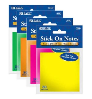 BAZIC #5106 STICK ON NOTES, NEON COLOR
