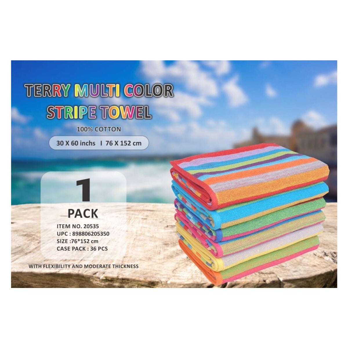 TERRY MULTY COLOR STRIPE TOWEL 30X60" 12CT