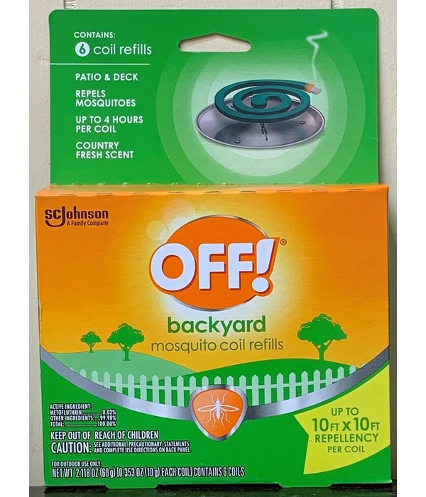 OFF BACKYARD MOSQUITO COIL REFILLS 6/6CT