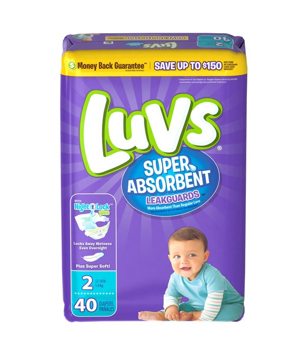 LUVS BABY DIAPERS SIZE 2 2/40CT
