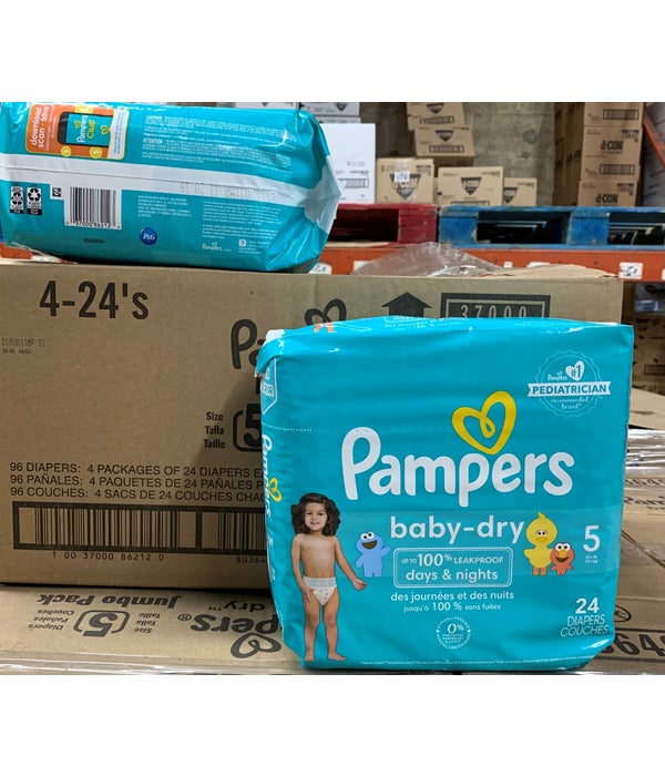 PAMPERS DIAPERS SIZE 5 4/24CT