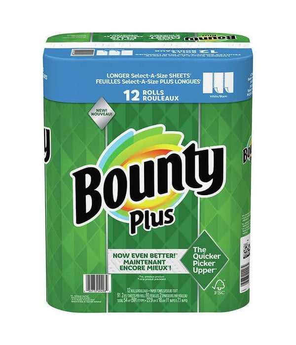 BOUNTY PAPER TOWEL SELECT-SIZE SHEETS 12/91CT 