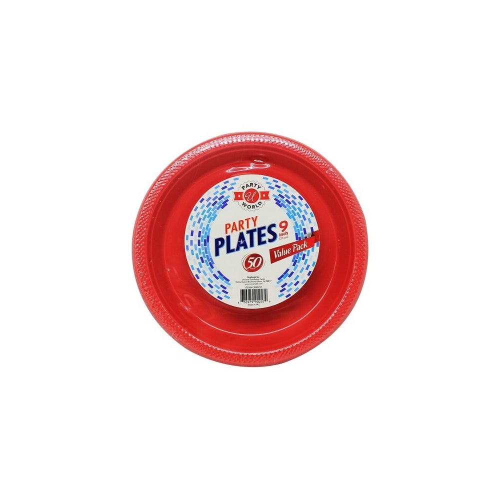 9" RED PLASTIC PLATE 12/50CT