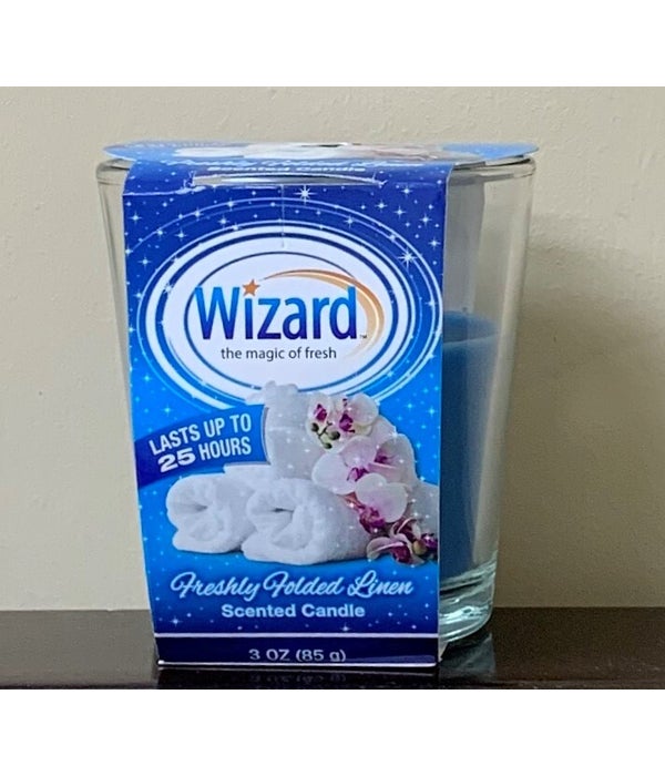 WIZARD SCENTED CANDLE FRESHLY FOLDED LINEN 12/3OZ