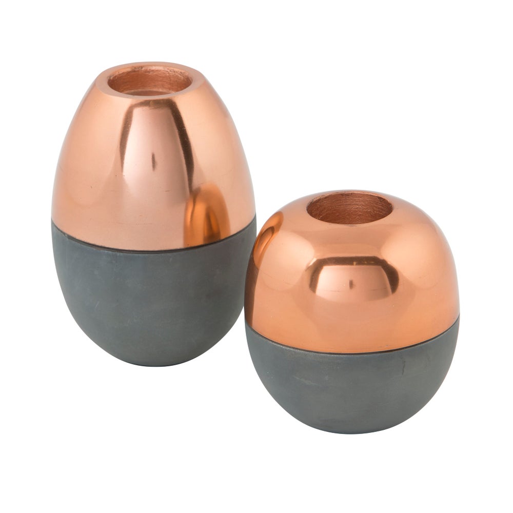 Isho Tealight Holder (Short) - Grey, Copper