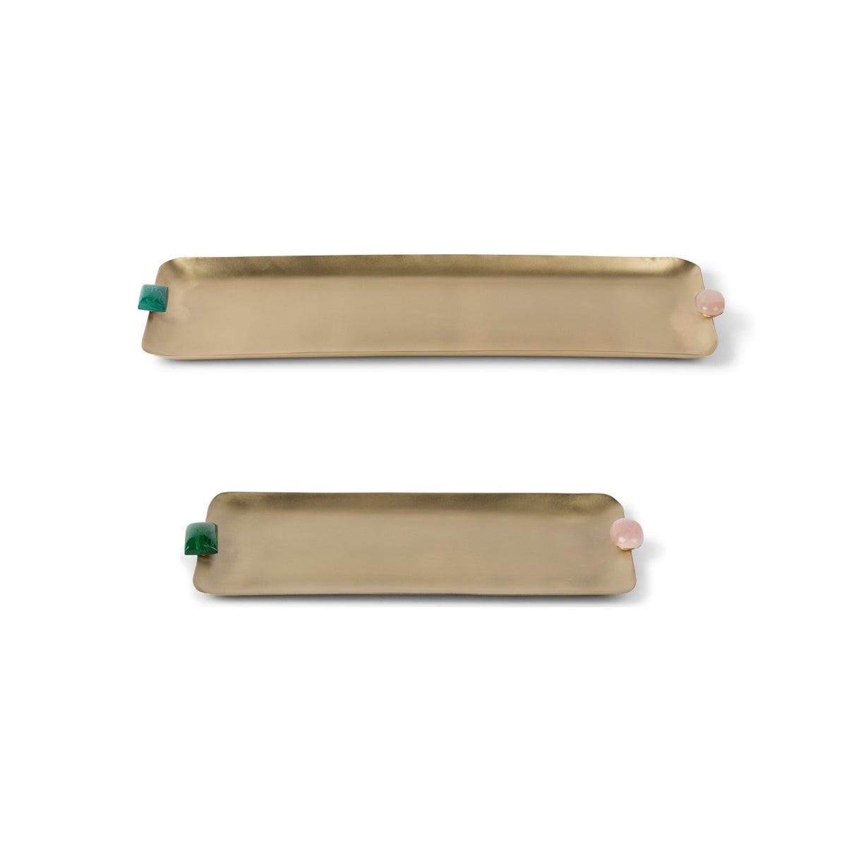 Soba Tray Set - Satin Brass W/ Natural Stone Detail
