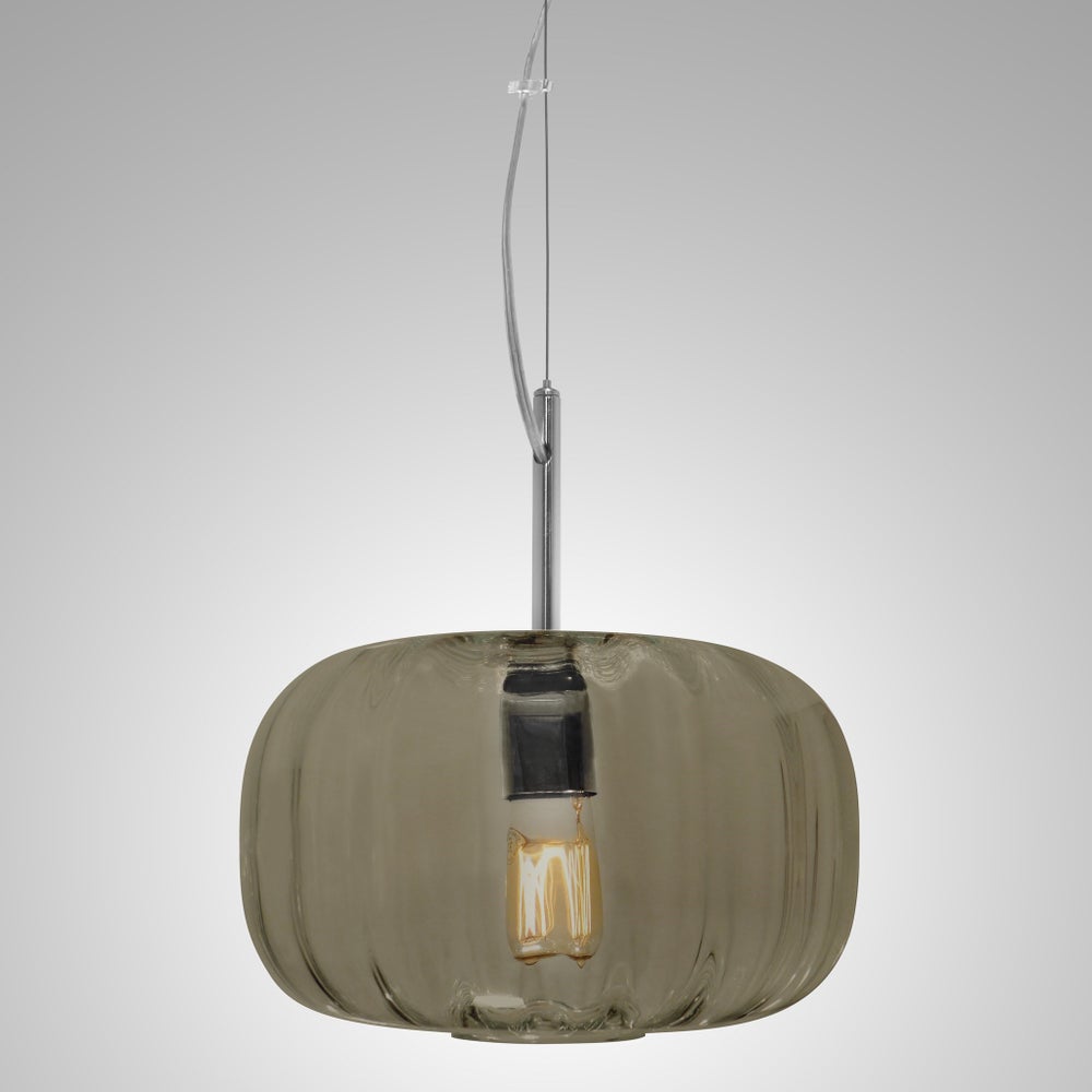 Lady Di Flat Pendant - Nickel, Smoke Green Lineo Glass