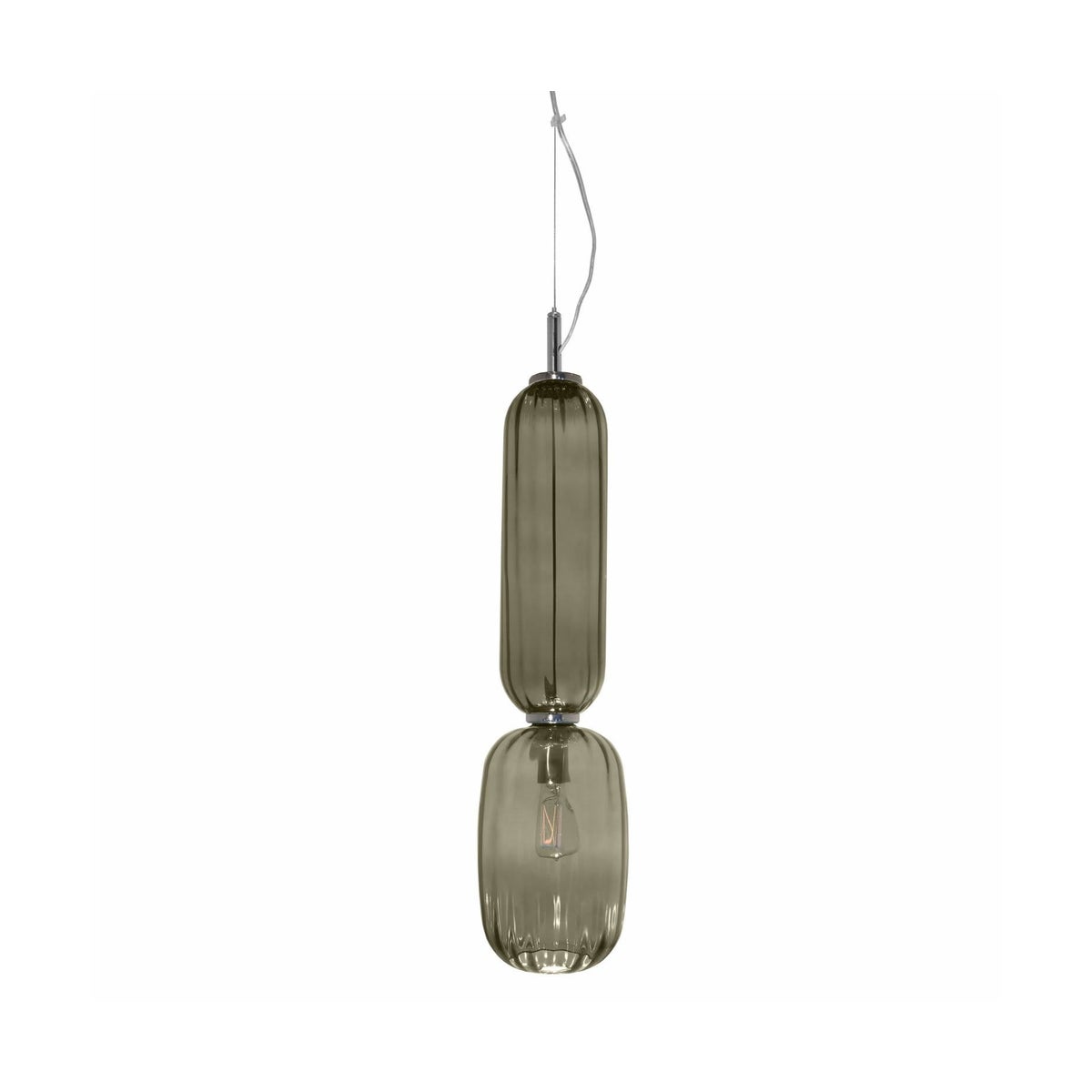 Victor Victoria Pendant - Nickel, Smoke Green Lineo Glass