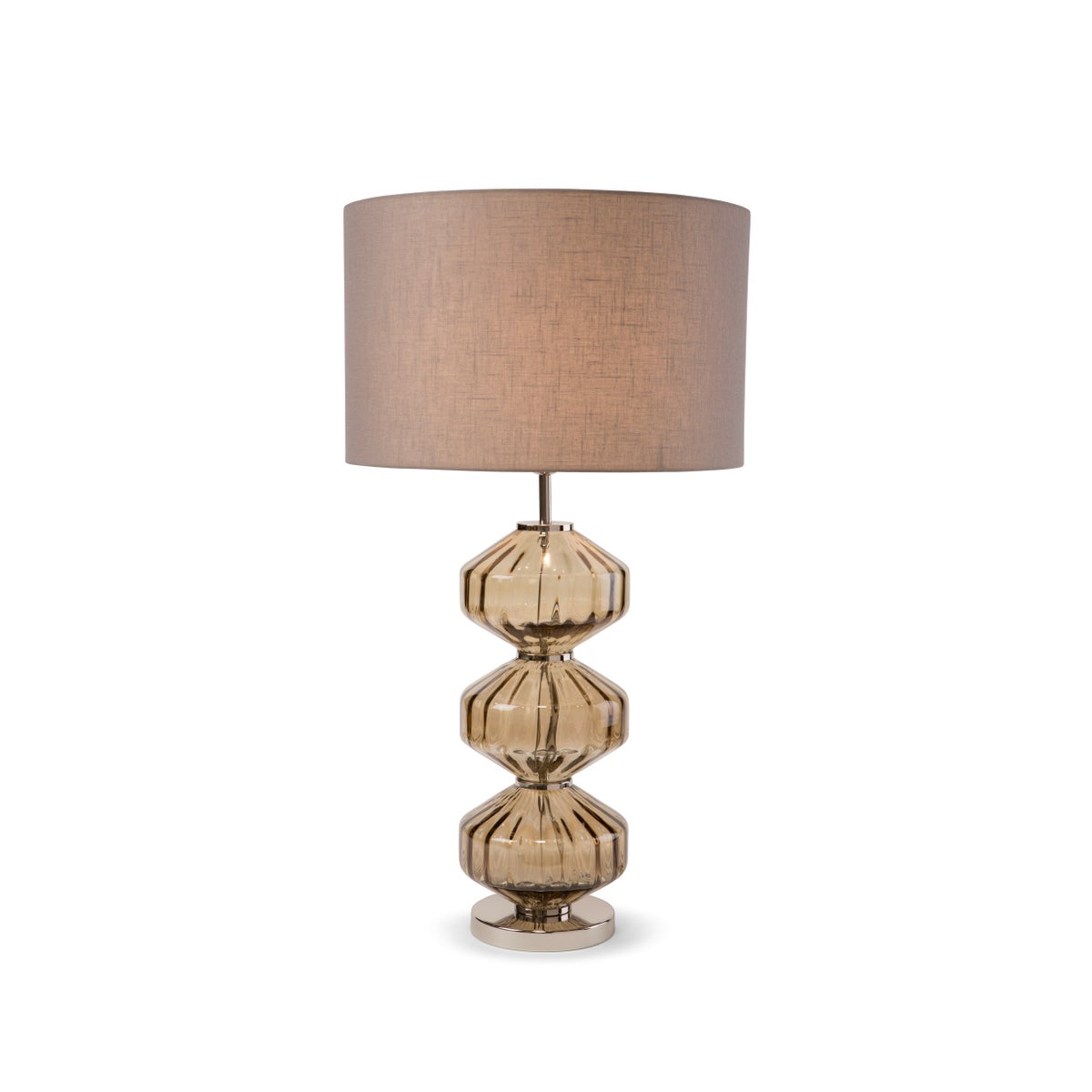 Wallis Table Lamp - Nickel, Smoke Brown Lineo Glass