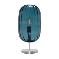 Charlotte Oval Table Lamp - Nickel, Marine Blue Lineo Glass
