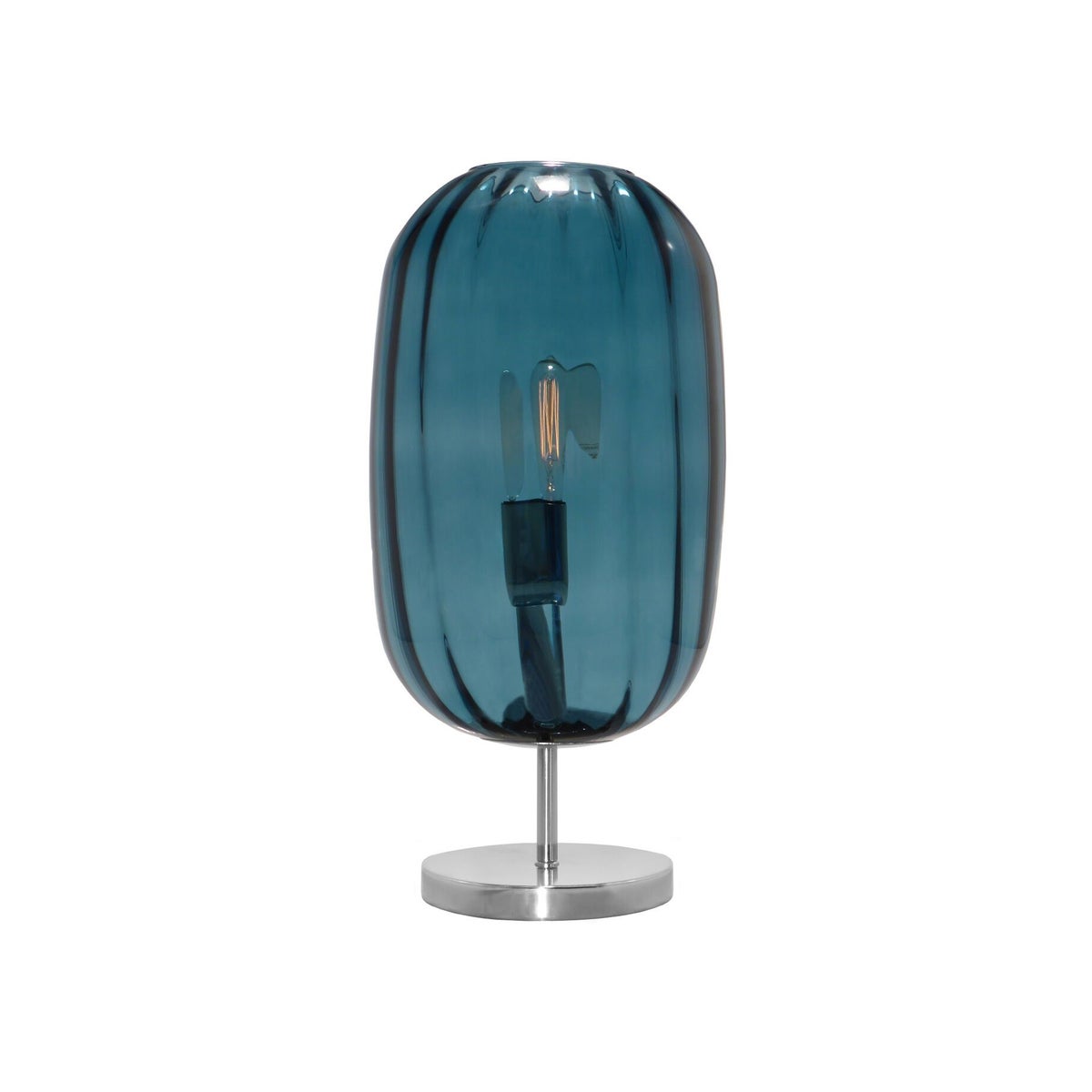 Charlotte Oval Table Lamp - Nickel, Marine Blue Lineo Glass