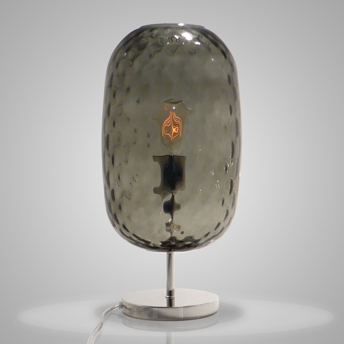 Charlotte Oval Table Lamp - Nickel, Smoke Green Tuft Glass