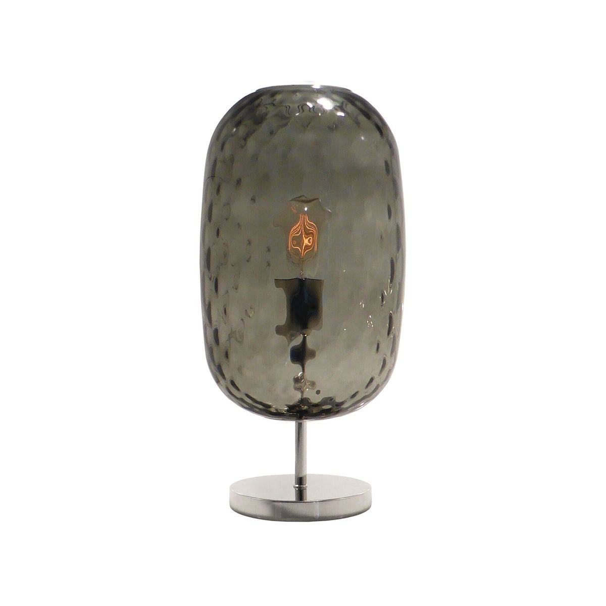 Charlotte Oval Table Lamp - Nickel, Smoke Green Tuft Glass