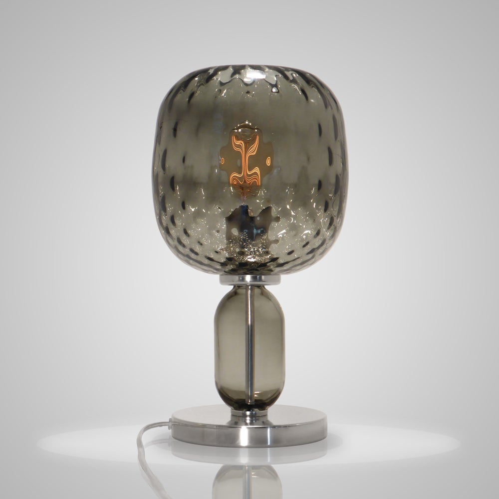 Hooray Harriet Table Lamp - Nickel, Smoke Green Tuft Glass