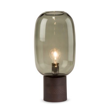 Pippa Table Lamp - Dark Wood, Smoke Green Glass