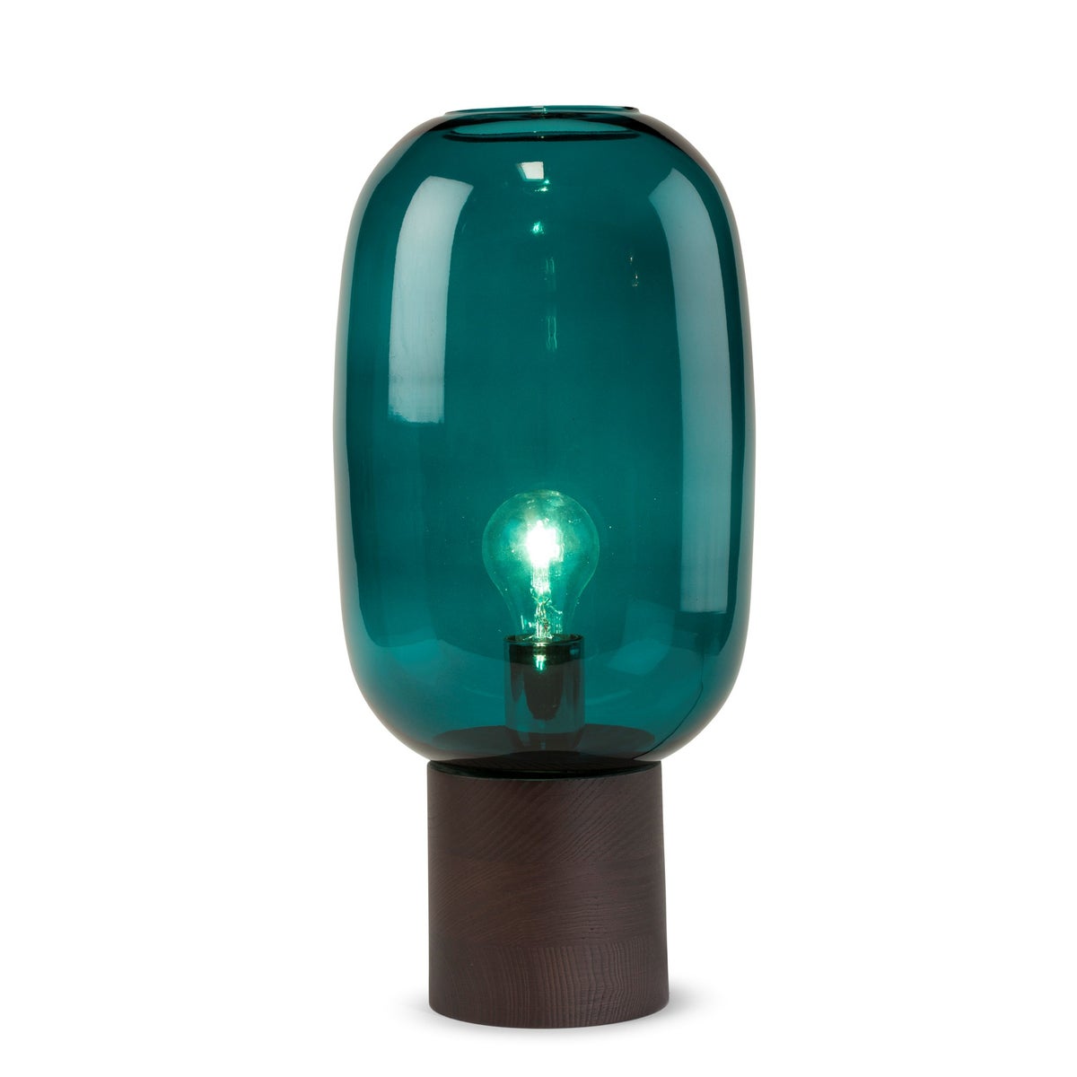 Pippa Table Lamp - Dark Wood, Marine Blue Glass
