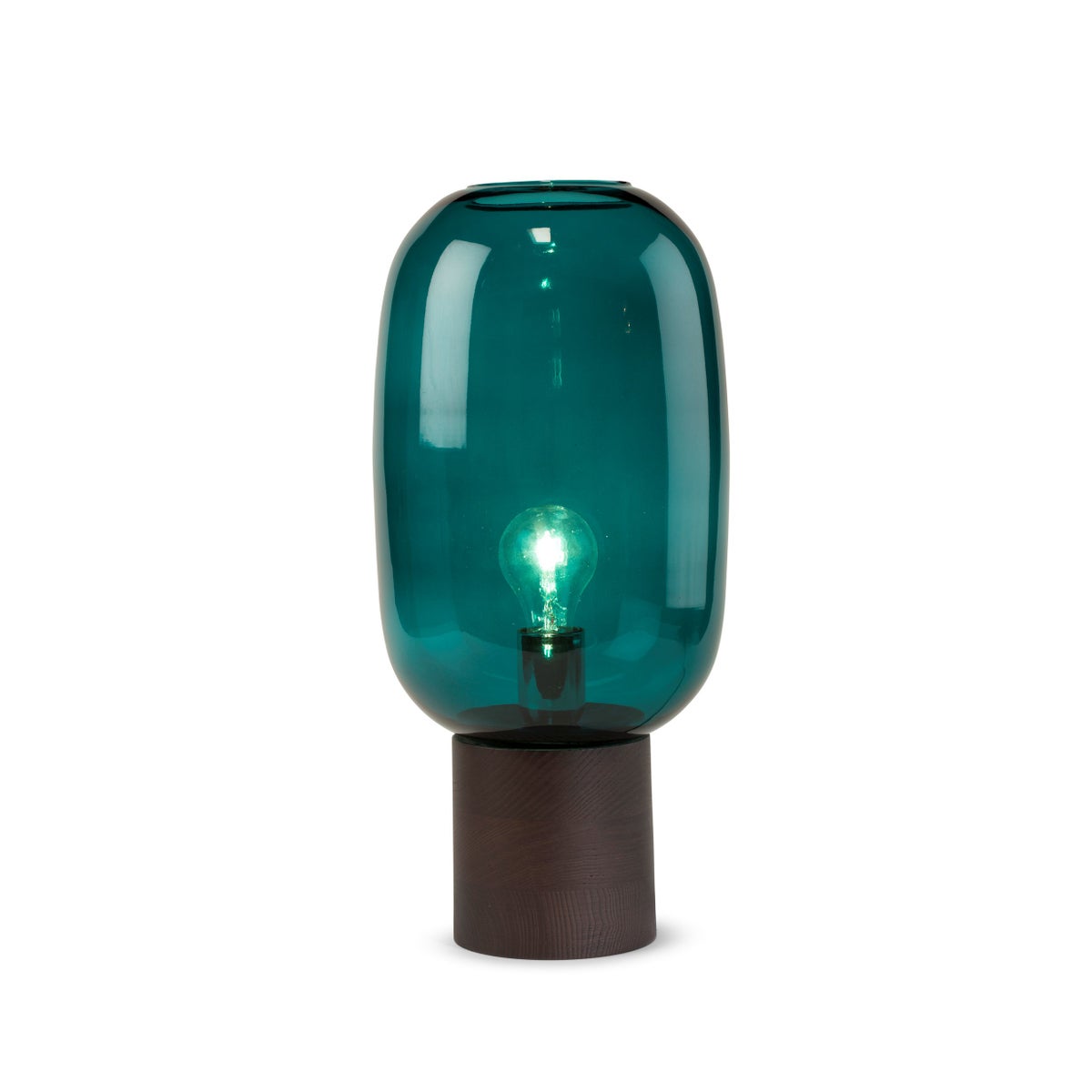Pippa Table Lamp - Dark Wood, Marine Blue Glass