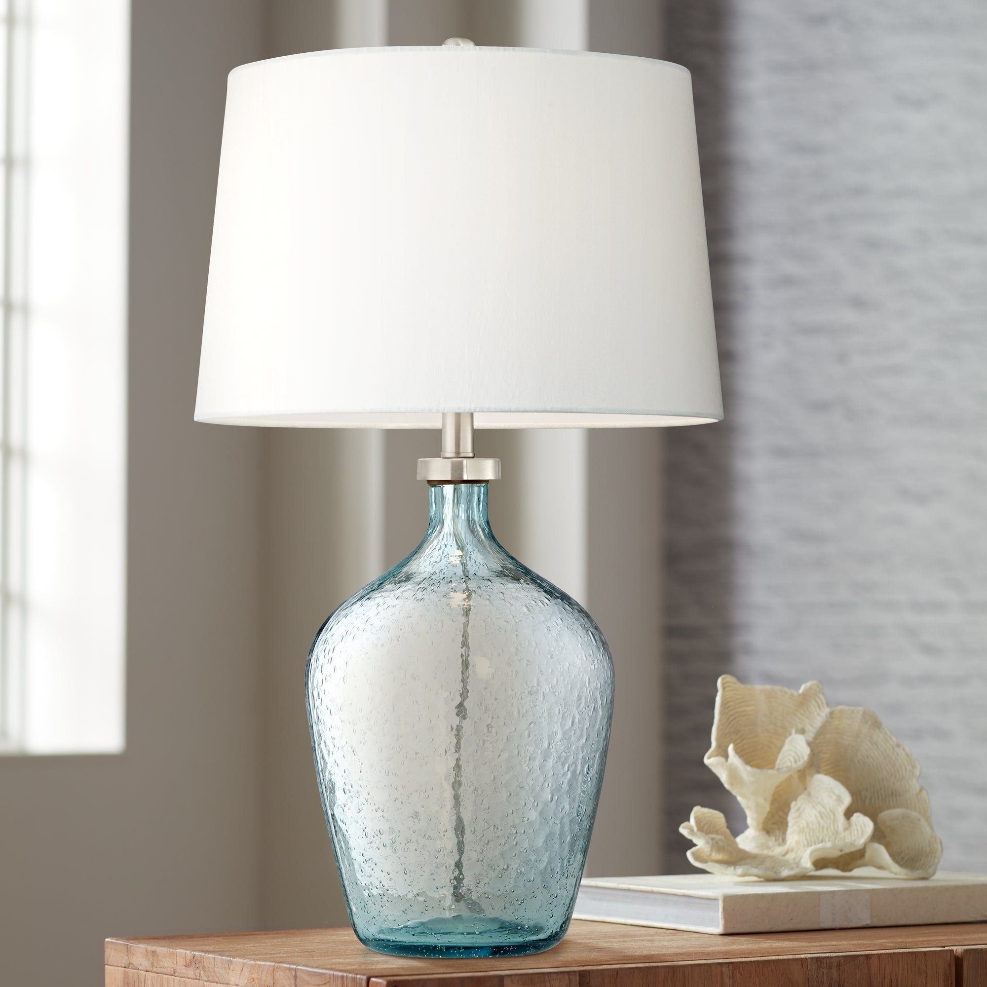 blue bubble glass table lamp