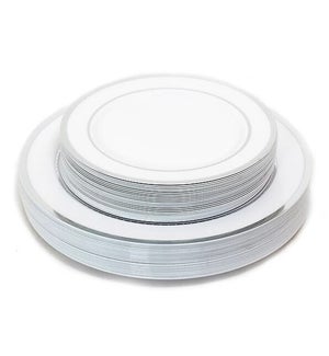 50pc Silver Rim Disposable Dinner/Salad Plate Set