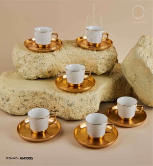 Yellow & White Turkish Coffee Cups W/Water Glass Set