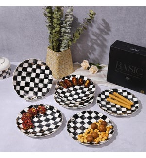 Dessert Plate 6pc Set Checkered-Gold Marble Infusion 6 inch