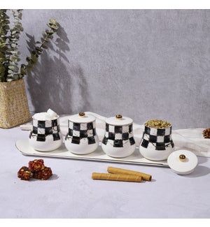 4pc Canister Set w/Tray - Checkered-Gold Marble Infusion
