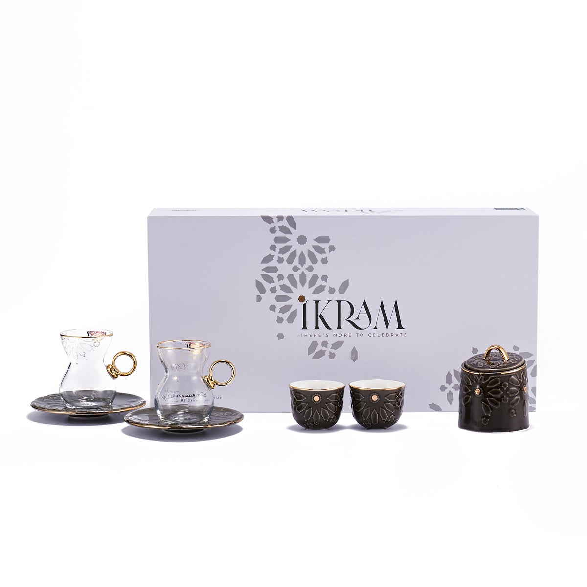 19pcs tea set ( 6 Tea glass 6 saucer 6 cawa 1 sugar jar) - black