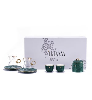 19pcs tea set ( 6 Tea glass 6 saucer 6 cawa 1 sugar jar)- Green