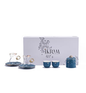 19pcs tea set ( 6 Tea glass 6 saucer 6 cawa 1 sugar jar)- Blue