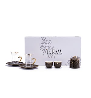 19pcs tea set ( 6 Tea glass 6 saucer 6 cawa 1 sugar jar) - black