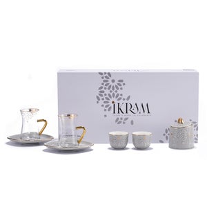 19pcs tea set ( 6 Tea glass 6 saucer 6 cawa 1 sugar jar)- grey