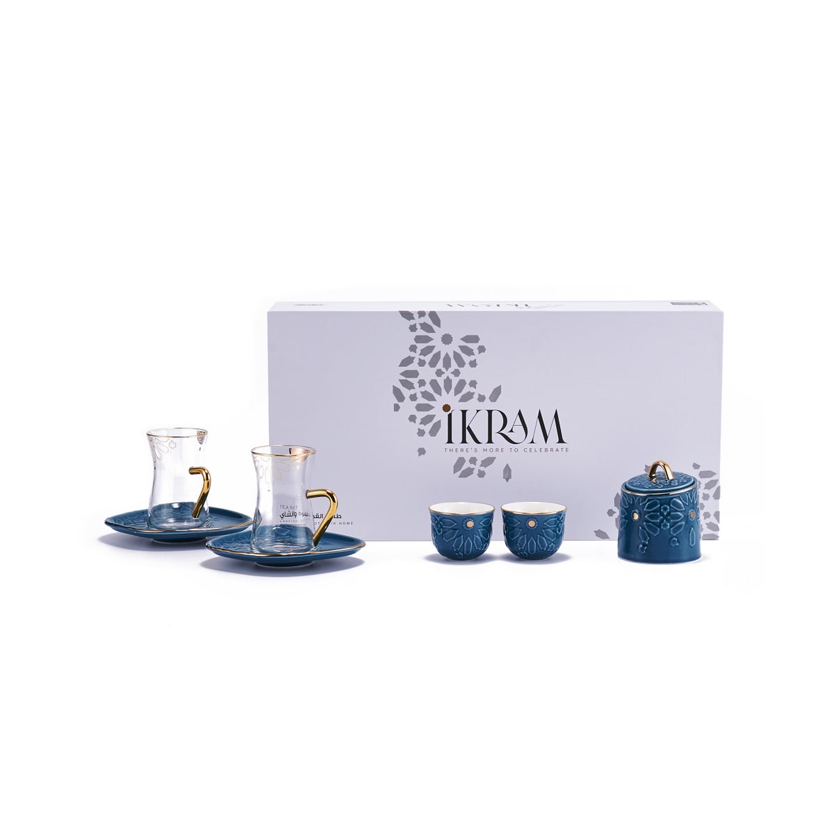19pcs tea set ( 6 glass 6saucer 6 cawa 1 sugar) - Blue