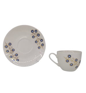 Coffee cup and Saucer 12pc Set 100cc Evil Eye/Feather