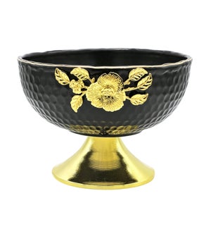 Black-Pebble Porcelain 9.5in Footed-Serving Bowl-Gld