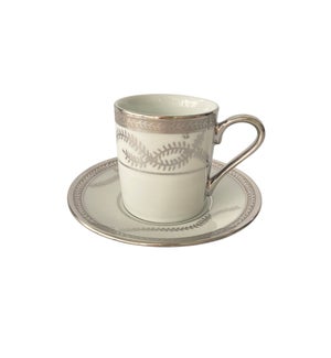 Coffee cup & Saucer 12pc Set Silver Waves