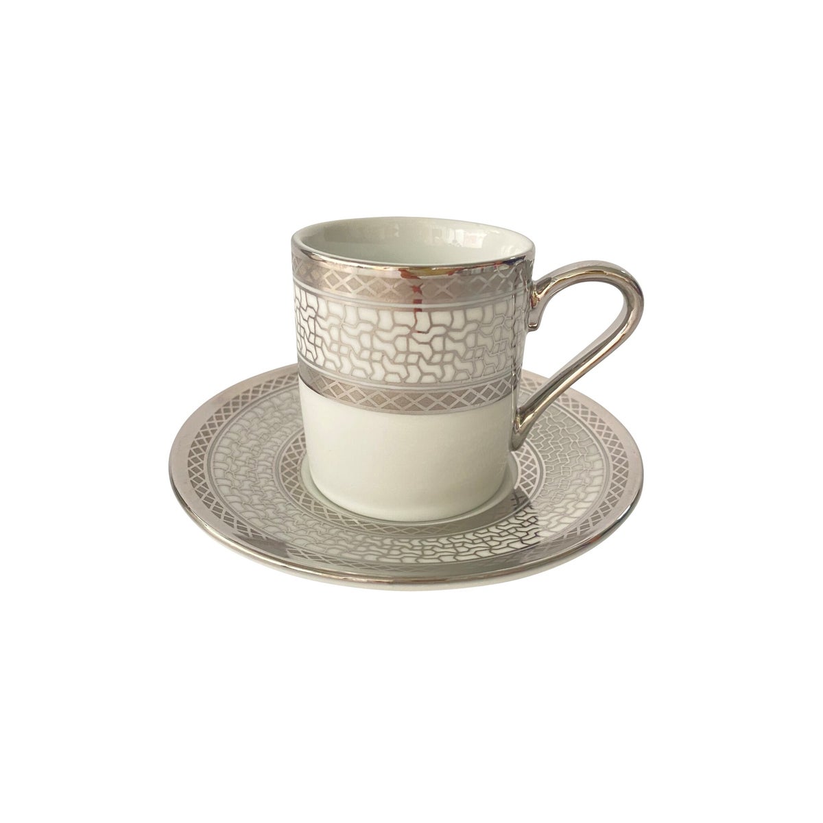 Coffee cup & Saucer 12pc Set Silver Small squares
