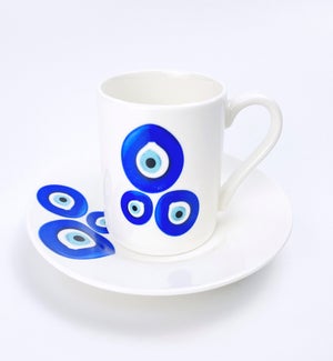 Luxury Bone China Turkish Coffee Warmer Pot with Lid Evil Eye Design w –  Natality Kitchen and Gifts