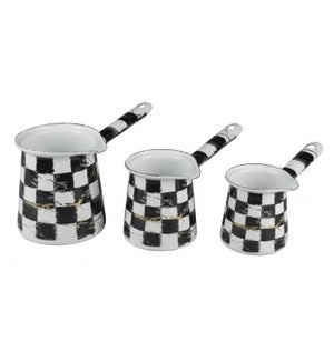 3pc Enamel Coffee Warmer Set Checkered Marble with Gold