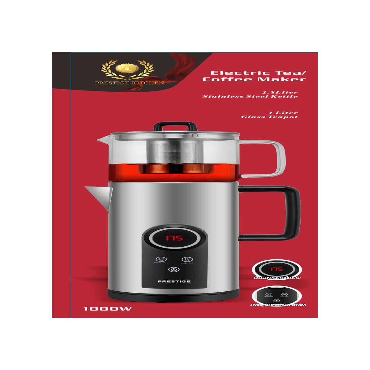 Prestige Electric Tea Kettle Stainless Steel Cordless Coffee Pot