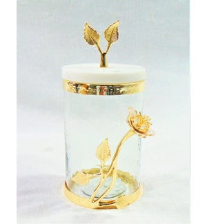 Glass Canister Marble Cover Leaf Medium 7in