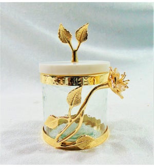 Glass Canister Small Marble Cover Leaf 4.5in