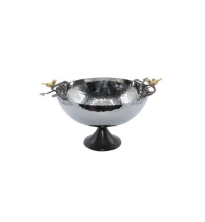 Footed S/S Handmade Bowl - Birds & Leaves H:5in W:9in - Med Oxid