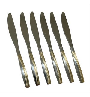 Dinner Knife 6pc S/S Set Gold & Silver 50set/Case